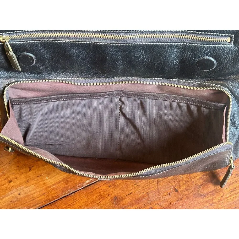 Cole Haan Village Black Leather Messenger Bag Laptop Briefcase Mid-2000s Vintage